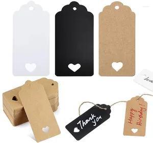 Smyckespåsar 50st 4x9cm Blank Kraft Paper Presenttaggar med 10 m String Hollow Heart for Wedding Party Decor Price Etiketter