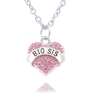 Charm Pink Crystal Heart Necklace 'Big Sis Middle Sis Little Sis Baby Sis' Sister Födelsedagsgåvor Women Girl Jewelry10PCS284L