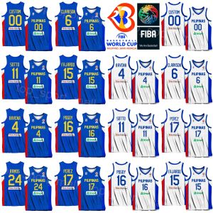 World Print 2023 Cup Philippines Basketball Jerseys 6 Clarkson 24 Dwight Ramos 15 June Mar Fajardo 34 Ariel John Edu 16 Roger Pogoy 13 Jamie