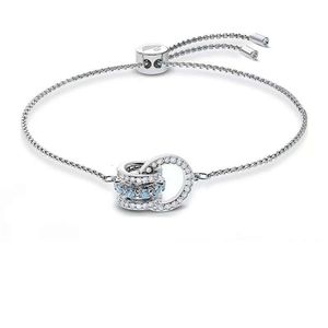 Pulseira Swarovski de alta qualidade feminina com cristal incrustado anel de diamante interligado contas de transporte de diamante completo anel duplo oco pulseira