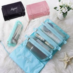 Borse per cosmetici Borsa da viaggio Trucco arrotolabile Articoli da toilette pieghevoli 4 in 1 Per organizer rimovibile Custodia per matita e rossetto