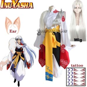 cosplay Anime Inuyasha Sesshomaru Cosplay Sier Wigs Ear Japanese Kimono for Women Men and Adult Costume Halloween Full Setcosplay