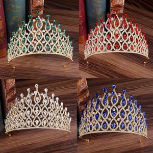 Hair Clips & Barrettes Baroque Bridal Red Green Blue Crystal Tiaras Crowns Pageant Prom Veil Tiara Headband Bride For Wedding Acce2436