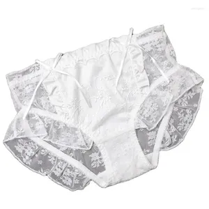 Mutandine da donna Donna Foglia di loto Pantaloni di pizzo sexy Pantaloncini di sicurezza Breve Lolita Sweet Bowknot Biancheria intima femminile Maglia trasparente di grandi dimensioni