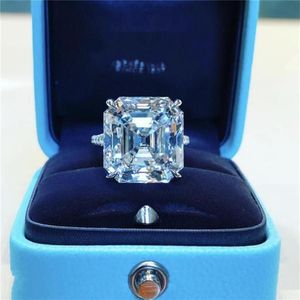 Orijinal 925 Gümüş Kare Yüzük Asscher Cut Oluşturuldu Moissanite Düğün Nişan Kokteyl Kadın Yüzükler Parmak Fine Jewelry221g