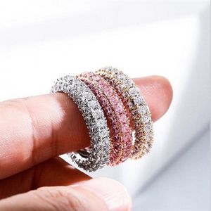 INS mais vendido anéis de casamento jóias de luxo de hip hop 14kt preenchimento de ouro branco 3 linhas 5a cúbico zircão cz diamante geme aspones