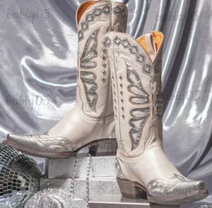 Boots Female Western Boots Rhinestone Design Silver Bling Shoes Woman Pointed Toe Med Calf Boots Women Brand New Fashion Popular 2021 T231025
