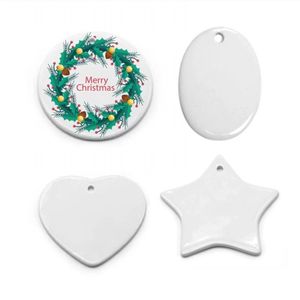 Espaços em branco sublimação cerâmica ornamento telha ornamento pingente pendurado decoração 3 polegada enfeites de natal personalizado feito à mão para decoração de árvore b1025