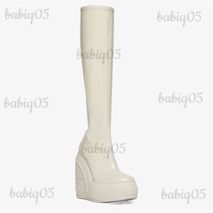 Boots 2023 Spring New Wedge Heel Thick Sole Round Toe High Heel Knee Length Boots Fashion Sexy Model Show Women's High Boot T231025