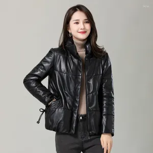 Women's Leather Jacket Genuine Women Sheepskin Jackets Warm Cotton Lining Coats Winter Short Outerwear Jaqueta F2023