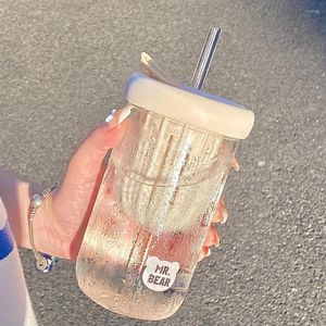 Vinglasskoppar och muggar kaffeglas kopp kawaii transparent bägare mugg dricka set lock halm dryck ware söt gå bubbla te matsal