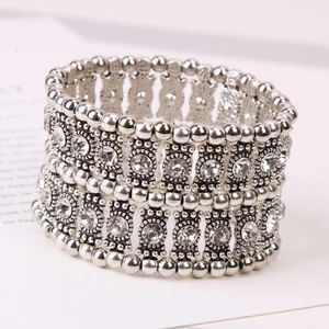 European and American star magazine with retro fashion wide bracelet elastic rhinestone exaggerated bracelet for women