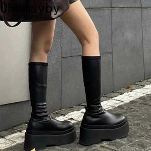 Boots 2023 Winter Woman Punk High Boots Fashion Zippers Long Boots Shoes Ladies Elegant Platform Wedges High Heel Women's PumpsL231025