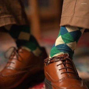 Men's Socks Diamond Plaid Antique Pattern Autumn Winter Warm Color Dress Casual Fashion Combed Cotton Men Gifts Size 37-43