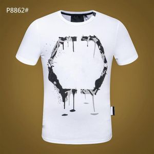 PP Fashion Herren Designer Slim Fit T-Shirt Sommer Strass Kurzarm Rundhals-Shirt T-Shirt Schädel Print Tops Streetwear c207W