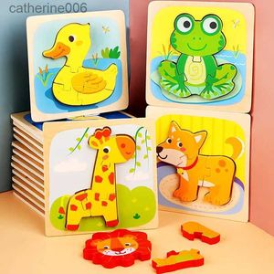 Łamigłówki Cartoon Animal Wooden 3D Puzzle Baby Montessori Toys Toddlers Education Ruch Ruch Puzzles for Kids 1 2 3 Lats Boys Girlsl231025
