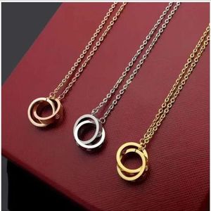 Double ring necklace 18K Rose Gold Lock bone chain short chain pendant for lovers212z