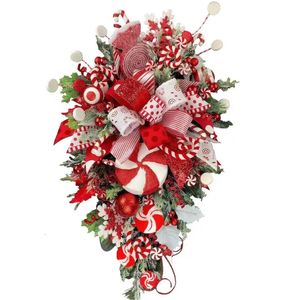 クリスマスの装飾キャンディケインスワッグアップディードタウンツリーリース耐久性のあるホームガーデン装飾用の赤い白い装飾231025