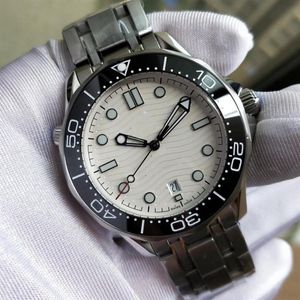 Мужские часы Super Factory s, белый, черный циферблат, ремешок из нержавеющей стали 300 м, калибр 8800, автоматический механизм 007, спортивные наручные часы Watc258Y