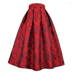 Skirts 2023 Autumn Stylish Korean Luxury Elegant Women's Vintage Red Floral Embroidery High Long Skirt Rock Ladies Festival Outfits