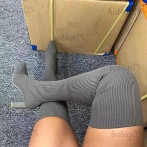 Boots Fashion Knit Stretchy Long Socks Boots Women 2022 Autumn Winter Thigh High Heel Boots Woman Sexy Pointed Toe Over The Knee Botas T231025