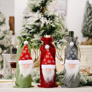 Julekorationer Vinflaska täcker söt gnome ansiktslös docka champagne klä upp xmas halloween dekoration