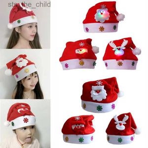 Beanie / Skull Caps Feliz Natal Led Light Hat Ano Novo Navidad Cap Boneco de neve Elk Papai Noel Chapéus para crianças Crianças Adulto Decoração de presente de NatalL231025