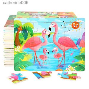 Puzzels 15*11 cm 3D Puzzel Cartoon Dieren Houten Puzzel Kinderen Cognitieve Puzzel Baby Houten Speelgoed Educatief Speelgoed voor ChildrenL231025