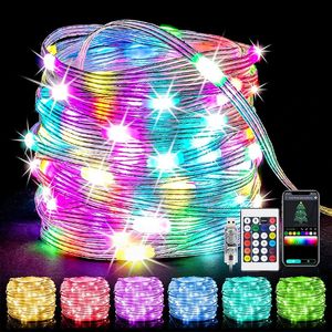 Christmas Decorations LED Fairy Lights USB Powered Smart String Bluetooth Control DIY Color Changing Rainbow for Bedroom Party 231025