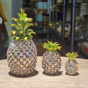 Figurine decorative Galvanica in metallo Artigianato in cristallo Diamante pieno Ananas Decorazione domestica Smalto Lega colorata Ornamenti placcati oro