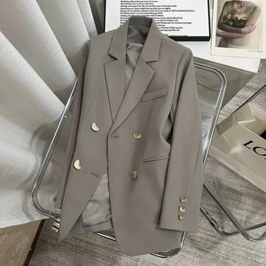 Womens Suits Blazers Outono Mulheres Blazer Moda Manga Longa Estilo Britânico Casual Doublebreasted Office Business Suit Jacket Feminino Outerwe 231025