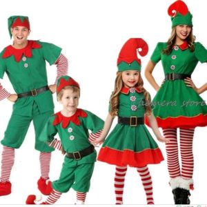Cosplay Christmas Santa Claus Costume Green Elf Cosplay Family Carnival Party New Year Fancy Dress Clothes Set For Men Women Girls Boys