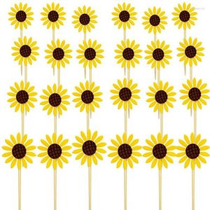 Festliga leveranser 24 stycken solros cupcake toppers gula blommakaka plockar tandpetare bröllopsfest födelsedagsdekorationer