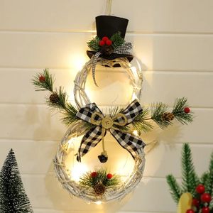 Christmas Decorations 2023 Decoration Rattan Wreath with Lights for Home Fireplace Window Door Decor Garland Xmas Tree Hanging Pendant 231025