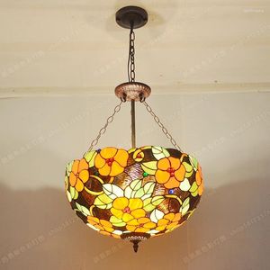 Chandeliers The American Villa 18-Inch Anti-European Style Rich Flowers Cafe Bar Chandelier Bedroom Tiffanylamp Glass Art Lighting