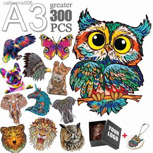 Puzzles Popular Colorful Animal Wooden Jigsaw Puzzles Cute Owl Butterfly Educational Toys For Kids Adults Interesting Wooden Toy GiftsL231025