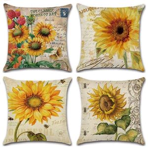 Pillow Sunflower Linen Pillowcase Living Room Sofa Decoration 40 Home Decor Oil Painting Style Cover 60 50