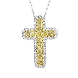 Hip Hop Vintage Fashion Jewelry 925 Sterling Silver Cz Diamond Yellow Crystal Gemstones Party Women Wedding Cross Pendant clavicle255w