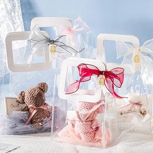 Gift Wrap PVC Plastic Gift Wrap Bags Clear Gift Bags with Handles Plastic Tote Bag Bulk Transparent Shopping Bags Party Bags Retail Bags 231025