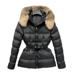 モンクレアレディースダウンジャケット冬用ジャケットコート本物のアライグマの髪の襟暖かいファッションパーカーベルトレディコットンコートアウター