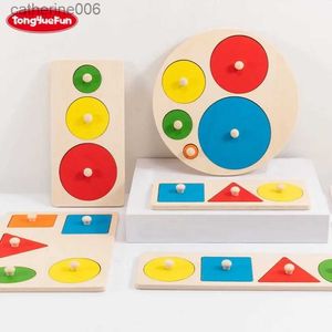 Quebra-cabeças TongYueFun Montessori Jogos Educação Brinquedos de madeira Formas geométricas 3D Puzzle Painel Jigsaw Mão Agarrando Placa Crianças GiftL231025