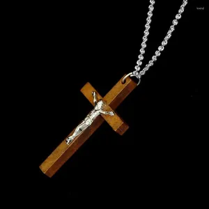 Hänge halsband mode katolska trä kors Jesus halsband för kvinnliga kvinnliga träsmycken gåvor