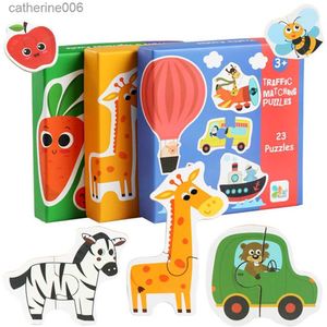 Pussel Kids Woods Jigsaw Matching Puzzle Game Baby Early Learning Cognition Animal Fruit Traffic Education Toys for Children Giftl231025