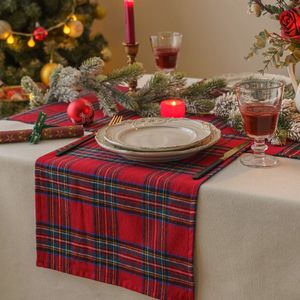 Corredor de mesa Natal vermelho xadrez corredor de mesa isolado fio-tingido poliéster placemats natal impresso toalha de mesa doméstica decoração 231025