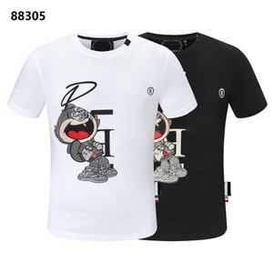 Phillip Plain Men Skull T Shirt PP geometryczny wzór Summer Casual Tee Style Ins Top Streetwear Lose High Quality Sport H249J