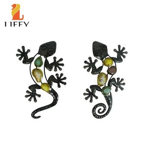 Decorações de jardim 2 peças pequenas obras de arte de parede de gecko de metal para decoração de casa e jardim, estátuas ao ar livre, acessórios, esculturas, irmão animal 231025