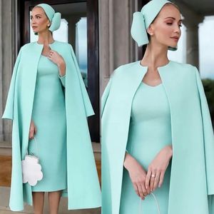 Mother's Dresses Custom Mother Of The Bride Plus Size Zipper New Formal Straight Satin With Jacket Two Pieces O-Neck Long Sleeve Tea-Length