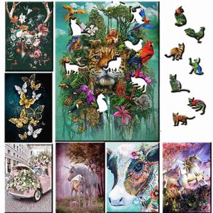 Bulmacalar Ahşap Hayvan Bulma Oyuncakları Fil Fox Tai Chi Parrot Jigsaw Puzzle Mound Board Moard Oyunu Yetişkinler için Setler Çocuklar Eğitim Oyuncak Bebek Hediyeleri231025