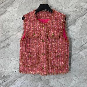 Gilet da donna 2023 Moda donna di alta qualità senza maniche girocollo in lana barba bordo temperamento gilet Top 0929