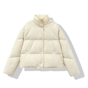 Piumino da donna Parka invernale Piumino corto per donna Cappotto imbottito allentato con cerniera in cotone bianco Solido ispessimento caldo Parka imbottito 231025